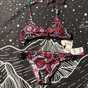 XOXO Pink and Black Patterned Bikini